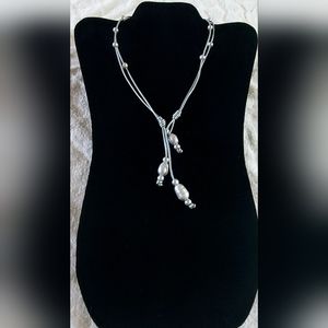 Handmade Silver Pearl And Silver Leather 3-Way Necklace
